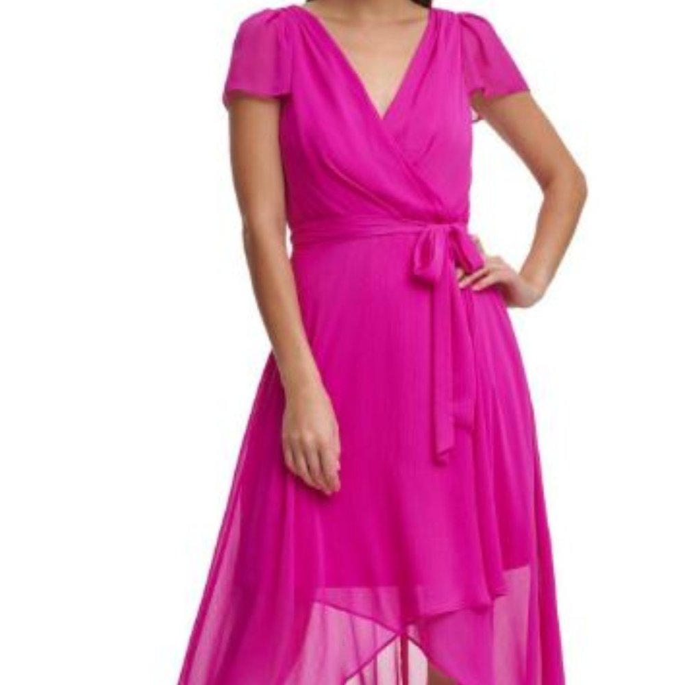 DKNY Short Sleeve Dark Pink Wrap Dress Size 6 NWT